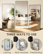 Antok Full Length Mirror, 76"x34" Floor Mirror, Floor Standing Freestanding Full Body Mirror with Stand for Bedroom, Hanging Mounted for Living Room Cloakroom, Black