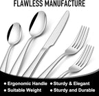 21-Piece Modern Stainless Steel Silverware Sets with Organizer Tray Silver Tableware Cutlery Set Fork Spoon and Knife Flatware Sets Heavy Duty Eating Kitchen Utensil Set Service for 4, Dishwasher Safe