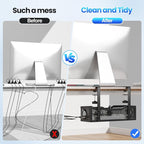 Cable Management Under Desk Tray, No Drill Cable Management Box With Clamp for Wire Organization, Cord Organizer for Office, Home - No Damage to Desk (Black)