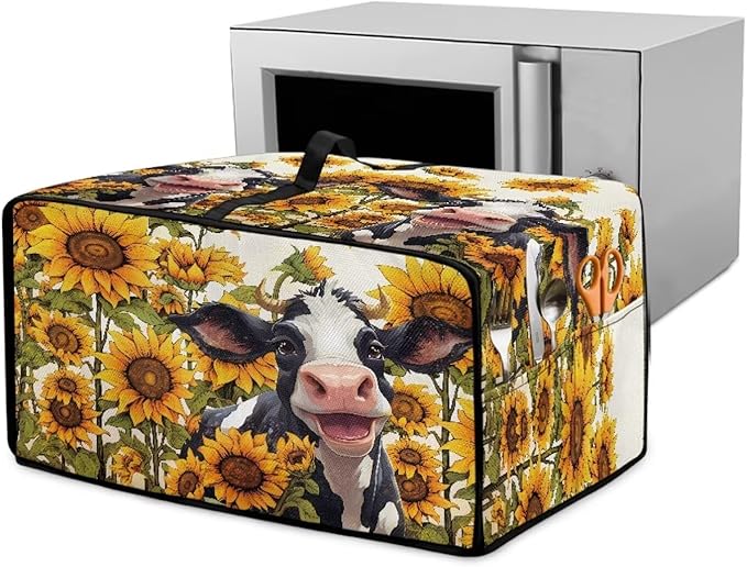 Countertop Convection Oven Cover Dust Protection Air Fryer Toaster Oven Covers with Side Pockets, for Home Kitchen Decor, S, 14.5 x 18.5 x 9 Inches, Cute Cow Sunflower
