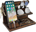 Gifts for Men Wood Phone Docking Station Birthday Gift for Men Valentines Day Gifts Father Gift for Him Boyfriend Nightstand Organizer Desktop Phone Stand (Update Brown)