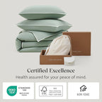 Double Stitch Cotton Tencel Duvet Cover - Queen Size Comforter Cover, Luxury & Soft Eucalyptus Lyocell Bedding Set for Hot Sleepers, Cooling & Breathable, Button Closure, Sage Green Contrast, 90"x90"