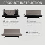 Easy-Going Stretch Futon Slipcover Armless Futon Bed Cover Furniture Protector Without Armrests with Elastic Bottom for Kids, Soft Jacquard Fabric Small Checks (Large, Taupe)