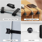 Under Desk Cable Management Tray, No Drill Steel Cord Organizer Kit with 52Pcs Different Essential Accessories for Home Office Standing Desk (13.4inch, Black)