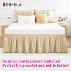 RIMELA Oatmeal Bed Skirt Queen Size 18 Inch Drop, Elastic Bed Skirting for Bed Base and Frame, Bedding Dust Ruffle Easy to Install, Lightweight Wrap Around Adjustable Bedskirt