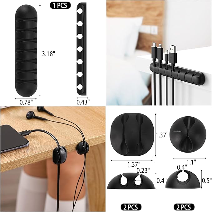 604 Pcs Cable Management Kit, 4 Cord Organizer Sleeve, 7 Cable Holder, 38 Adhesive Cord Clips, 40 Pcs+5 Roll Cable Organizer Straps 200 Cable Ties 300 Cable Wire Clips for PC TV Under Desk