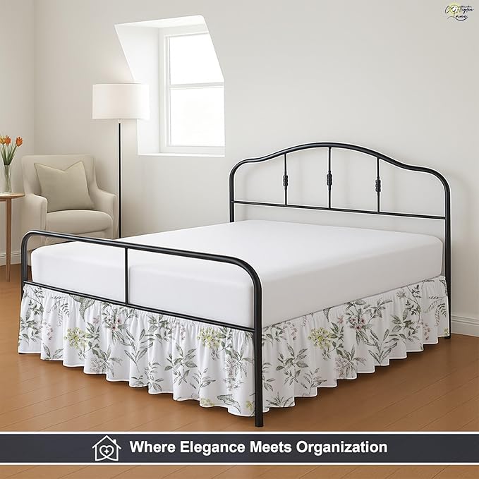 Cottington Lane Ruffled Bed Skirt Queen Size with Split Corner, Brushed Microfiber Hotel Quality Dust Ruffle, 18 Inch Drop Gathered Bedskirt, Soft, Stylish, Shrink & Fade Resistant, Morning Petals