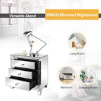VINGLI Mirrored Nightstands Set of 2, Modern Bedside Table 3 Drawer Glass Side