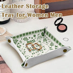 Housewarming Gifts Leather Jewelry Valet Tray, New House Gifts, Home Sweet Home PU Leather Catchall Beside Caddy Nightstand Organizer Tray for Jewelry Rings Watches Keys, 7.8x7.8inch