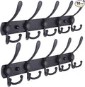 Dseap Coat Rack Wall Mounted - 5 Tri Hooks, Heavy Duty, Stainless Steel, Metal Coat Hook Rail for Coat Hat Towel Purse Robes Mudroom Bathroom Entryway (Black, 2 Packs)