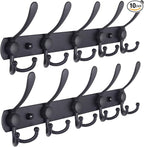 Dseap Coat Rack Wall Mounted - 5 Tri Hooks, Heavy Duty, Stainless Steel, Metal Coat Hook Rail for Coat Hat Towel Purse Robes Mudroom Bathroom Entryway (Black, 2 Packs)