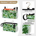 Bedside Caddy Hanging Bunk Bed Caddy Bed Organizer Hanging Pocket with 2 Hooks Bedside Storage Organizer Pocket Bag Holder Green Nature St Patrick Clovers