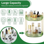 MOKANI 360 Rotating Makeup Organizer for Vanity, 2 Tier Adjustable Perfume Organizer for Dresser, Multi-Function Spinning Cosmetics Skincare Storage for Bedroom, Dresser, Countertop, Green