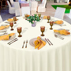 16 Pack Beige Plastic Tablecloths for Round Tables, Premium Decorative Ivory Disposable Table Covers for Parties, Round Cream Party Table Cover for Birthday Wedding Baby Shower Graduation, 84 Inch