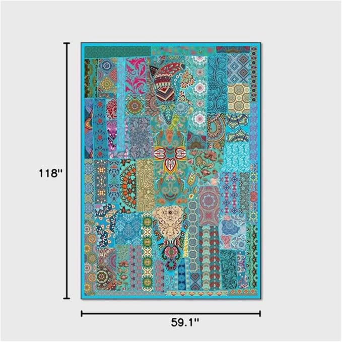 Vintage Boho Area Rugs Multicolor Ethnic Style Geometric Splicing Carpets Bedroom Living Room Kitchen Floor Mats Indoor Outdoor Non-Shedding Runner Rug Home Décor Carpet 5' X 10'