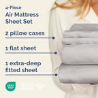 Air Mattress Sheet Set for Full Size - 4 Piece Breathable & Cooling Sheets w/Extra Deep Pockets - Fits Inflatable & Blow Up Air Mattresses Up to 24 Inches Thick - Soft and Wrinkle Free - Light Grey