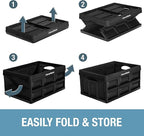 CleverMade Collapsible Storage Bins - Black 3 Pack 32L - Stackable Containers Heavy Duty Capacity Folding Crates - Space-Saving for Home