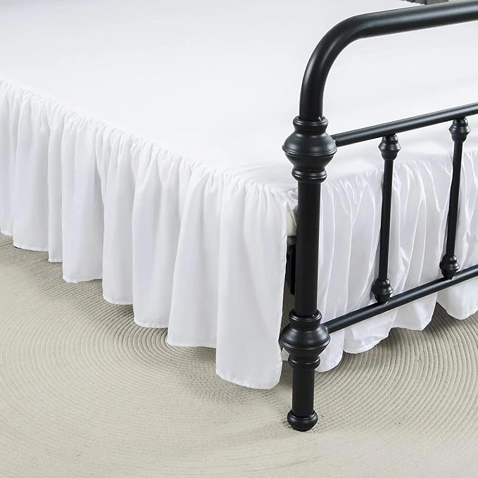 Bed Skirt Full Size Ruffled Bed Skirts with Split Corners, 15 Inch Drop Dust Ruffle Bed Skirt with Platform, White
