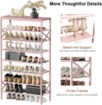 8-Tier Tall Shoe Rack Organizer Shoe Storage for Entryway 24-32 Pairs Metal Shoe Rack for Closet Heavy-Duty Shoe Rack with Wooden Top Shelf for Garage Pink