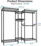 VIPEK Classic V6 Medium Heavy Duty Clothes Rack, 7-Tier Garment Rack with Adjustable Shelves, Portable Closet with 4 Hanging Rods, Space-Saving, 750lbs Capacity, 59.8" L x 14.6" W x 76.4" H, Black