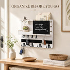 Key Holder for Wall Mount with Shelf and Mail Organizer, Key and Mail Holder with 16 Hooks, Farmhouse Entryway Organizer, Home Decor Rack (Pine Wood, White Washed)