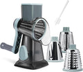 Cheese Grater Hand Crank, Manual Cheese Shredder with 3 Interchangeable Blades, Rotary Cheese Grater with Strong Suction Base, Easy to Use and Clean, GreyBlue