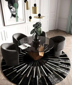 Sn Alef Home Round Designer Rug for Living Room | Handcrafted Black & White Boho Floor Carpet | Modern Ethnic Circular Mat for Home Décor & Meditation Space (Black_8x8)