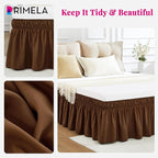 RIMELA Bed Skirt Queen Size 15 Inch Drop, Elastic Bed Skirting for Bed Base and Frame, Bedding Dust Ruffle Easy to Install, Wrap Around Adjustable Bedskirt, Chocolate Brown