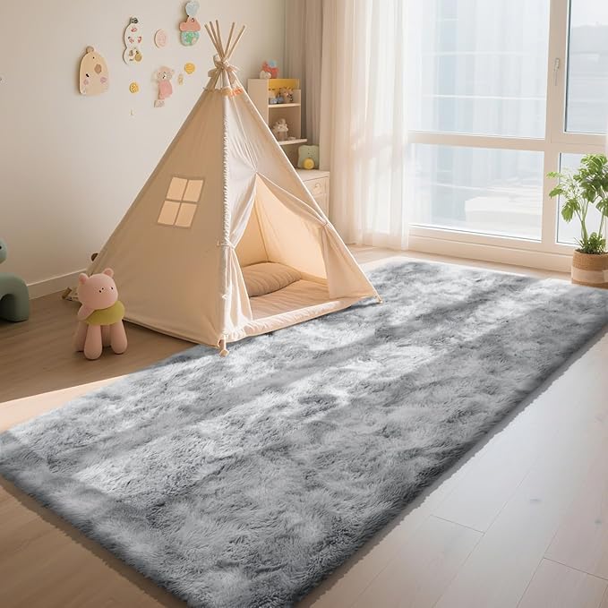 Soft Runner Rugs for Bedroom, Mottling Grey 3x7 Area Rugs Fluffy Rug Shag Area Rug Carpet, Bedside Rug for Living Room Bedroom Kids Room Home Decor