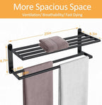 Double Towel Racks for Bathroom, Towel Shelf with Double Towel Bar 24 inch, Towel Rack with Shelf for Bathroom, Stainless Steel Towel Holder Wall Mounted, Towel Storage for Bathroom Lavatory Black