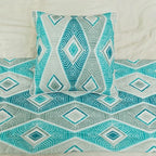 The HomeCentric King/Queen/Twin Blue, Ivory & Grey Decorative Twin 53"x18" Bed Runner with 2 Pillow Cover, Quilted & Printed Bed Scarf on Cotton Fabric - Tallulah