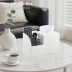 Square Tissue Box Cover with Storage, PU Leather Cube Tissue Box Holder, Remote Control Nightstand Organizer, Modern Desk Caddy for End Table, Bathroom, Bedroom, Home, Office Decor