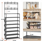 OYREL Shoe Rack 7 Tier Shoe Organizer Storage 21-28 Pairs Closet Shoes Rack for Front Door Entrance Shoe Rack Organizer with Hooks Side Pocket Entryway Large Capacity Shoe Shelf Tower Garage