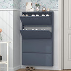 GREATMEET Shoe Cabinet with 4 Flip Drawers, Slim Metal Shoe Cabinet Storage for Entryway, Hidden Narrow Shoe Rack Organizer Cabinets Wall Mount for Living Room, Bedroom, Hallway, Blue