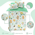 SANDJEST Jungle Animal Comforter Set Full Size 98x86in for Kids Boys, Microfiber 4 Pcs Bedding Set Includes 1 Comforter, 2 Pillowcases, 1 Fitted Sheet, Nursery Room Decor