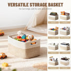 5 Pack Woven Storage Baskets for Shelves, Decorative Basket Organizer Storage Bins for Toys, Books, Clothes, Closet, Nursery, Bathroom – Cotton Rope Shelf Baskets for Organizing, Khaki & White