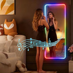 Hasipu 51"x18" LED RGB Door Mirror Full Length with Bluetooth Speaker, Full Body Full Length Over The Door Mirror with Lights, Door Hanging & Wall Mounted Mirror for Bedroom, Living Room, Cloakroom