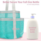 F-color Mesh Shower Caddy Portable, Large Capacity Shower Bag Basket Tote for College Dorm Room Toiletry Gym Rv Essentials, Bathroom with S Hook, Mint Green