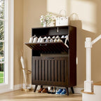 Shoe Storage Cabinet with 2 Flip Drawers, Modern Freestanding Organizer with Adjustable Shelf, Narrow Shoe Rack Cabinet for Entryway, Walnut