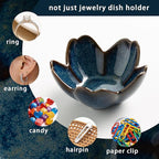 Mecaikru Flower Jewelry Tray Ceramic Ring Dish Jewelry Dish Small Trinket Tray Cute Ring Holder Key Bowl Decorative Plate Gifts For Mom/Sister/Friend, Birthday/Mother's Day/Christmas Gift (blue)