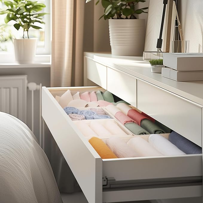 Criusia Drawer Organizer Clothes, 21 Pack Dresser Organizer for Baby Clothes, Underwear, Sock - Foldable Closet Organization and Storage Dividers Bins for Nursery, Bedroom (Beige)