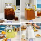 WARMSIMPLE 2 Pack Glass Pitcher With Handle And Lid, Large 2 Liter Glass Water Pitcher For Fridge, 68oz glass Tea pitcher Hot And Cold Iced Juice Coffee Milk, Jug Carafe For Beverages Drink