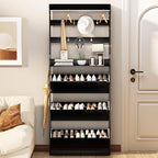 Shoe Cabinet for Entryway with 3 Flip Drawers, Black Tall Wood Shoe Storage Cabinet with Coat Rack, Narrow Hidden Slim Freestanding Shoe Rack Organizer, 2 in 1 Hall Tree for Living Room, Hallway