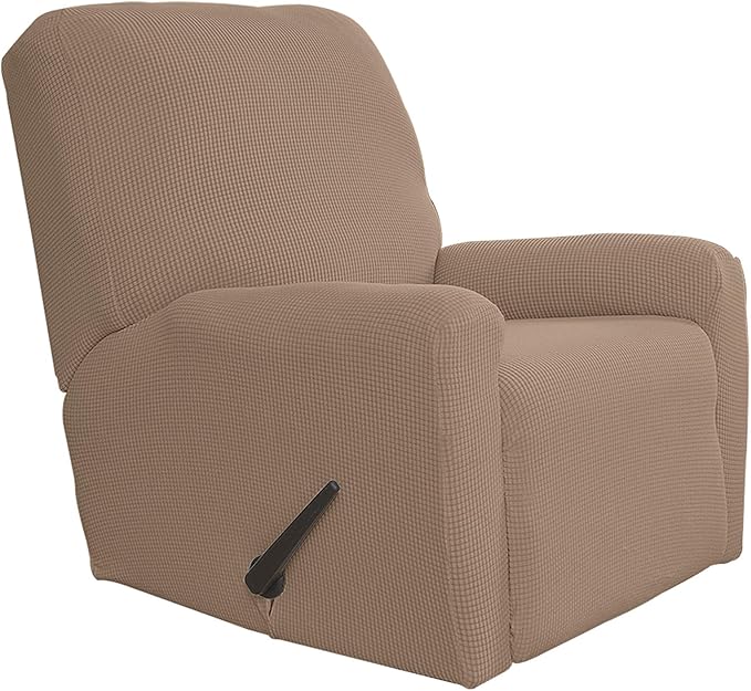 Easy-Going Recliner Stretch Sofa Slipcover Sofa Cover 4-Pieces Furniture Protector Couch Soft with Elastic Bottom Spandex Jacquard Fabric Small Checks(Recliner,Camel) Large