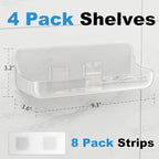 4 Pack Acrylic Bathroom Shelves, Clear Adhesive Stick on Shelf with 8 Pack Adhesive