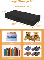 punemi 4.5 Inches Tall Under Bed Storage Containers, Low Profile Underbed Clothes Storage Organizer Bin with Sturdy Side & Bottom, Use as Shallow Dorm Storage Under Bed, Black, 2 Pack