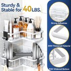 YASONIC Corner Shower Caddy, 5-Pack Adhesive Rustproof Stainless Steel Shower Organizer with Soap Holder, No Drilling Shower Shelf for Inside Shower, Dorm, Renters, White