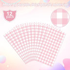 12 Pack Pink Gingham Tablecloth Round, Premium Decorative Disposable Pink and White Checkered Plaid Table Cloths for Parties, Round Party Table Cover for Picnic Farm Birthday Wedding Festivals, 84Inch