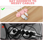 Mabor 3PCS Cable Clips Cord Wire Organizer Electrical Cable Management Holders 4 Hole Silicone Cable Harness USB Charging Accessory Cute Cable Holder for Office and Home Desk (Pink)