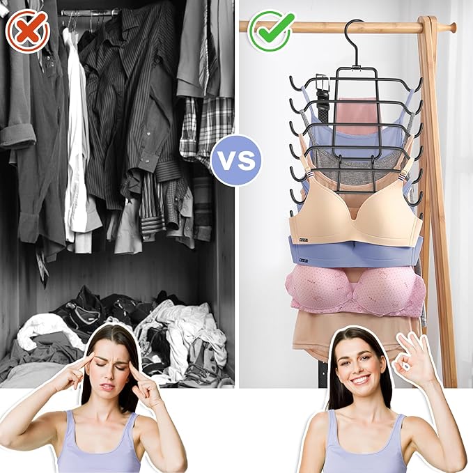 2Pcs Tank Top Hangers Space Saving Hanger Organizer Bra Hangers for Closet Organizer 360° Rotating Metal Closet Organizers and Storage Lingerie for Cami Bras Belts Swimsuits Lingeries Black